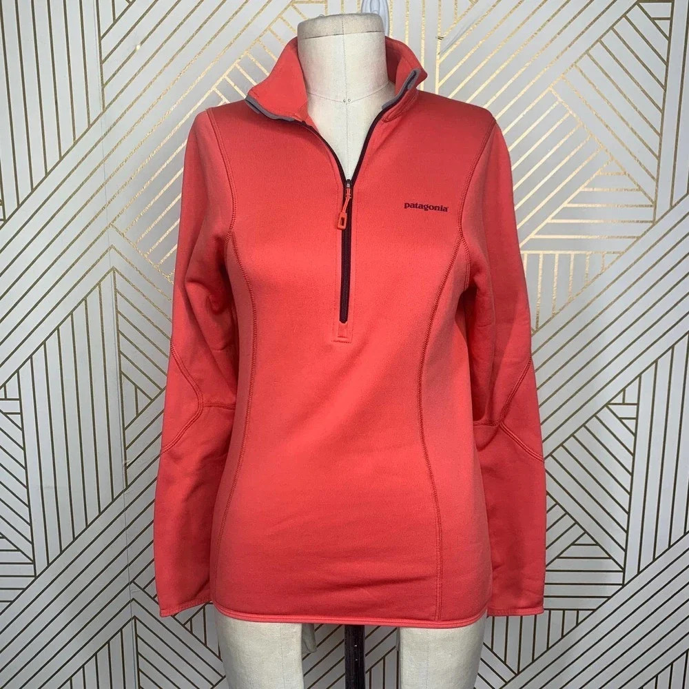 Patagonia Piton Fleece Pullover 1/4 Zip Sweatshirt Red Salmon Coral Size XS